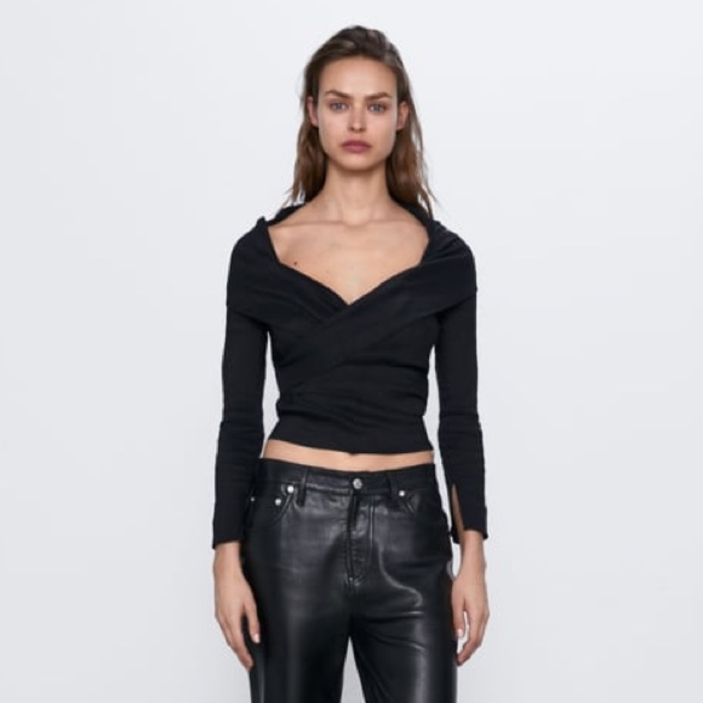 Zara Asymmetrical Black Long Sleeve Top